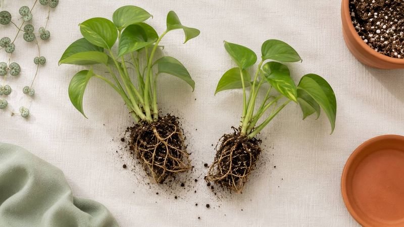 A houseplant divided into two rooted sections