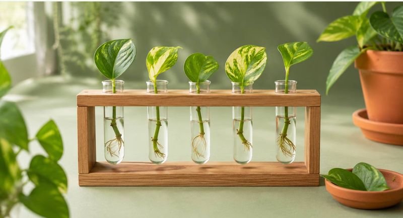 DIY propagation station with glass tubes holding cuttings