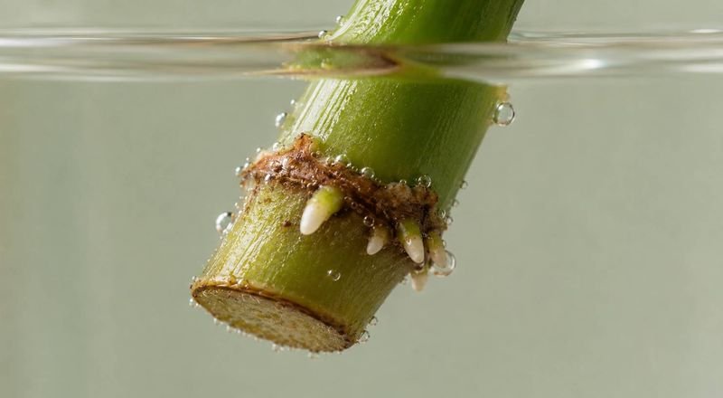 Close-up of early root nubs emerging on a cutting