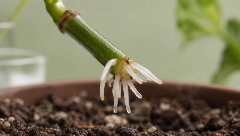 Close-up of a well-rooted cutting ready for soil